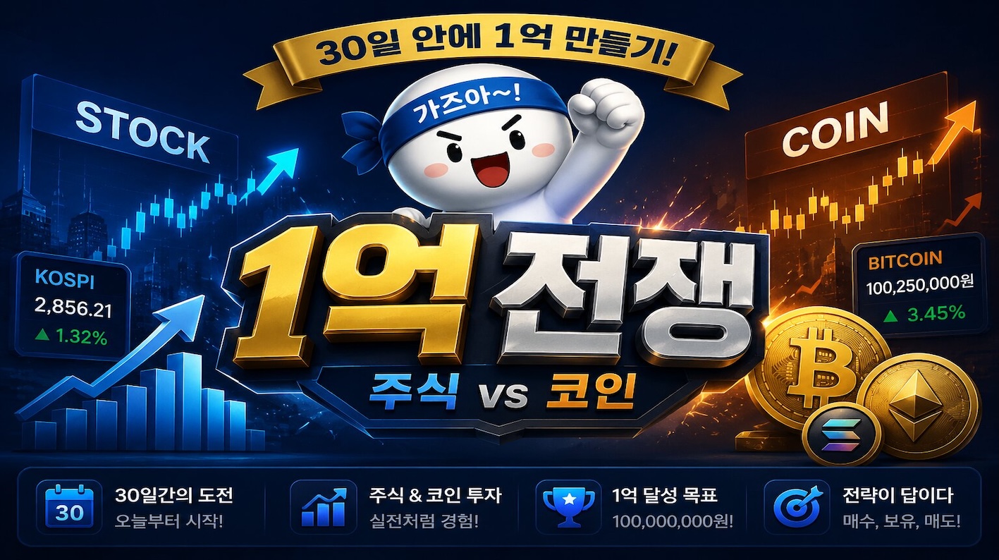 1억 전쟁 - 반도체·코인·헤지·로테이션 4개 섹터, 1억 만들기 투자 게임(시뮬레이션)